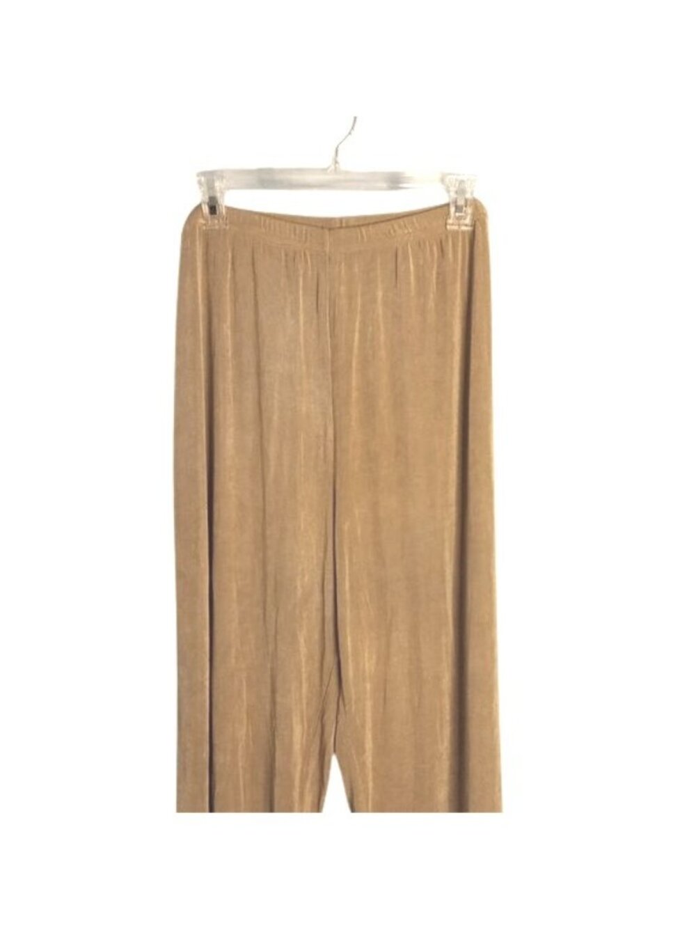 Slinky Brand Womens Beige Wide-Leg Pants 1X petite Stretchy Acetate Spandex - Picture 2 of 9